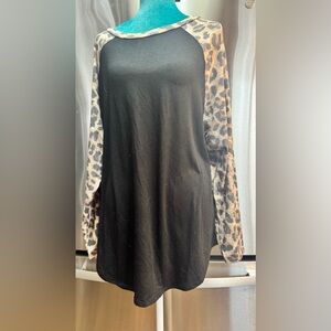 Y2K Black Top with Animal Print Sleeves